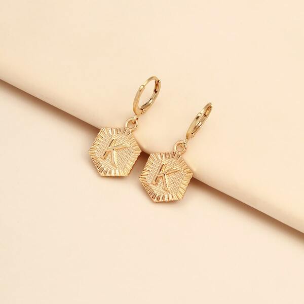

Letter Design Geometric Drop Earrings, Gold
