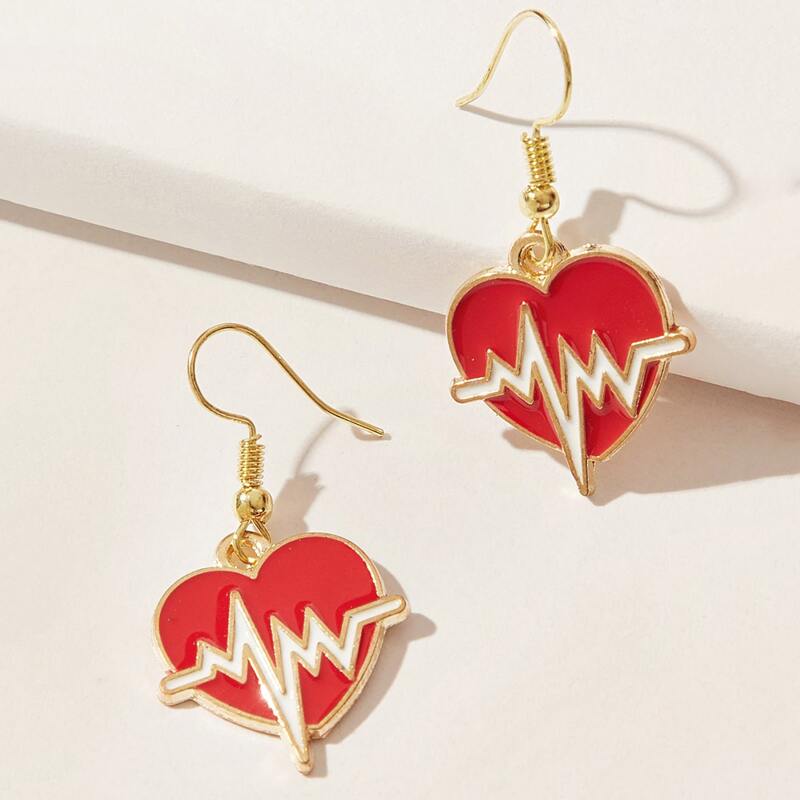 

Heart Drop Earrings, Red