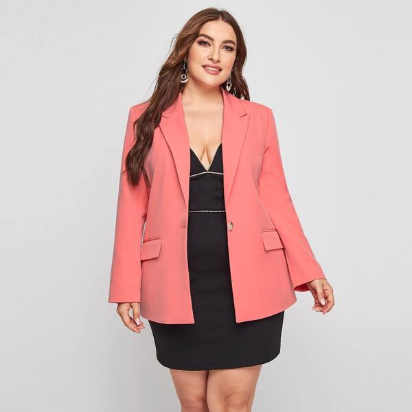 

Plus Lapel Neck Single Button Blazer, Coral pink