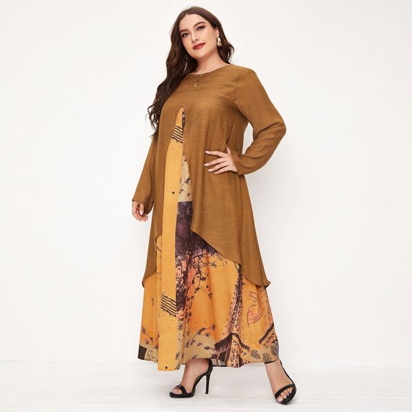 

Plus 2 In 1 Eiffel Tower And Plants Print Maxi Dress, Multicolor