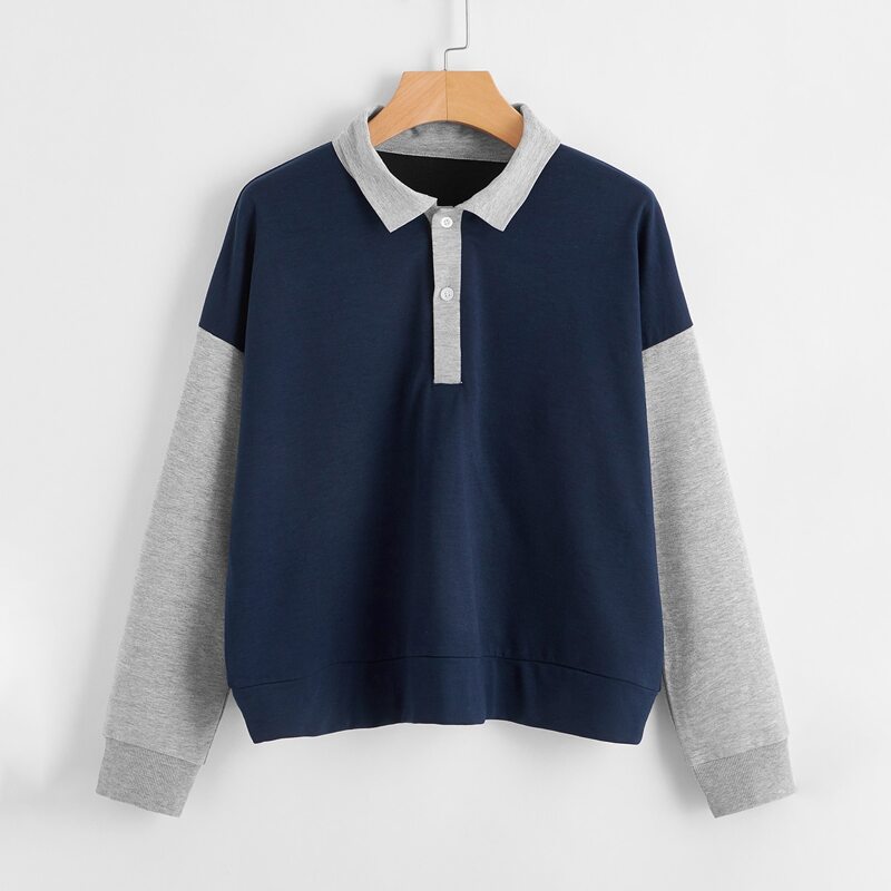 

Colorblock Polo Oversized Sweatshirt, Multicolor