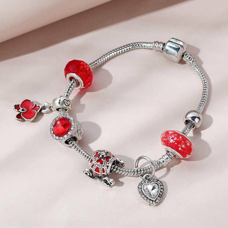 

Rhinestone Decor Heart Charm Bracelet, Silver