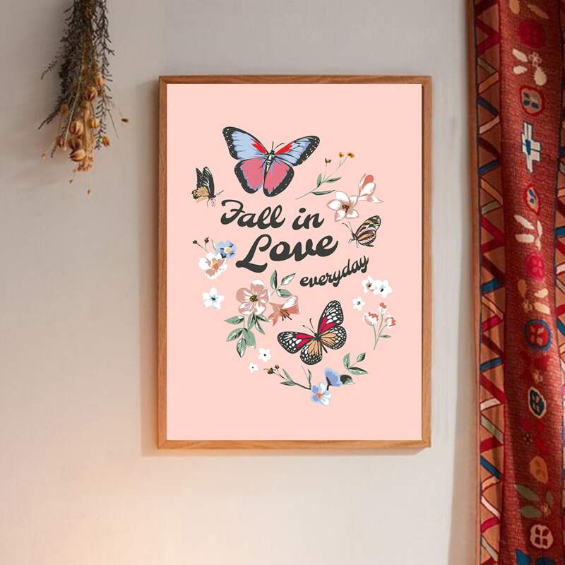 

Butterfly Print Wall Painting Without Frame, Pink
