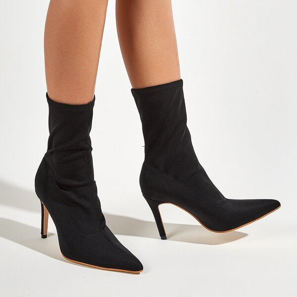 

Point Toe Stiletto Heeled Boots, Black