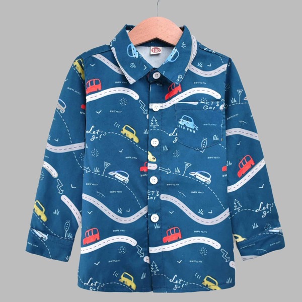 

Toddler Boys Graphic Print Button Up Shirt, Blue