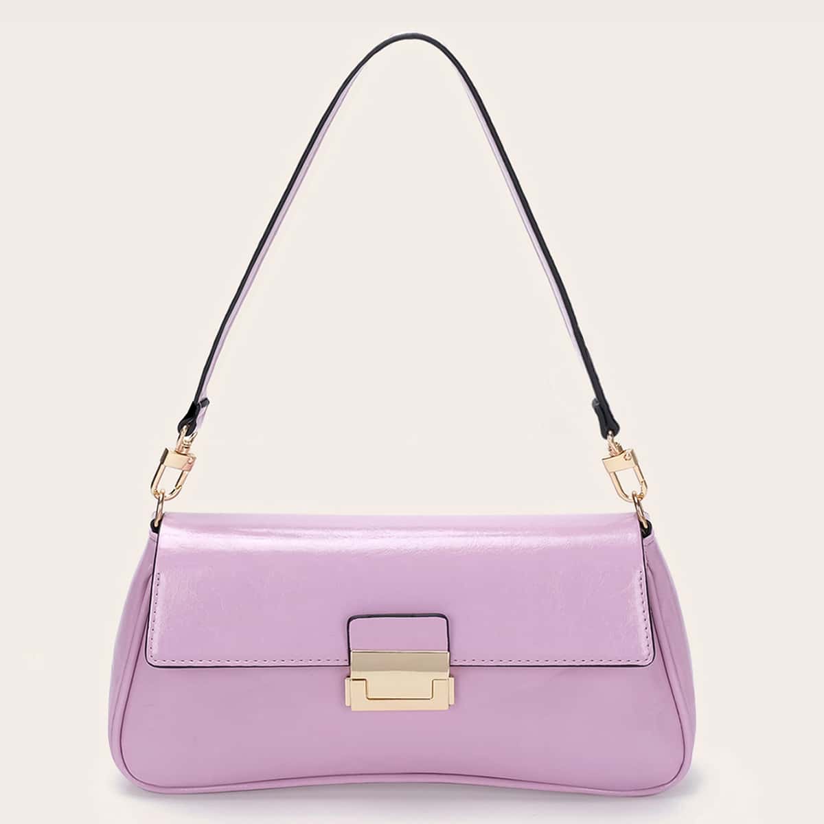 

Metal Lock Flap Baguette Bag, Mauve purple