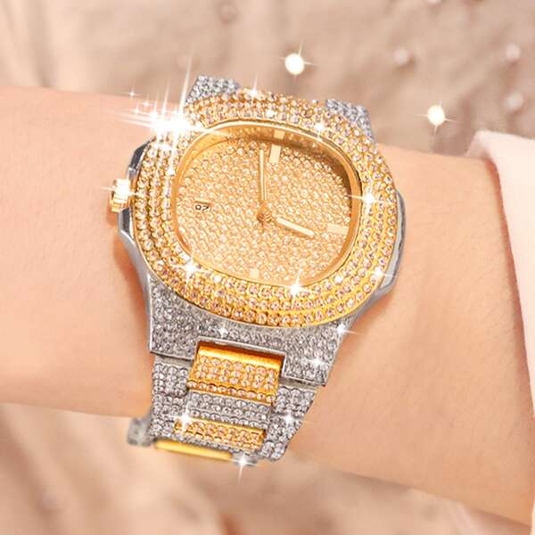 

1pc Rhinestone Decor Luminous Quartz Watch
