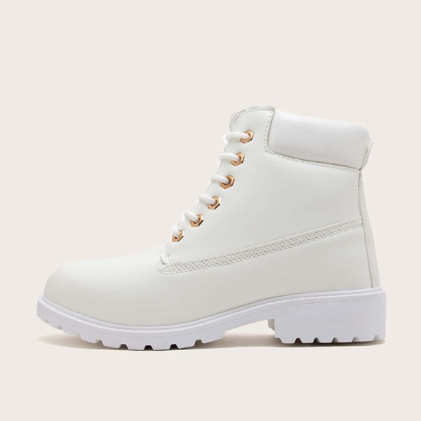 

Lace-up Front Ankle Boots, White