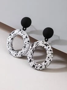 imoli Random Color Splash Ink Pattern Circle Drop Earrings - Black and White - View 5
