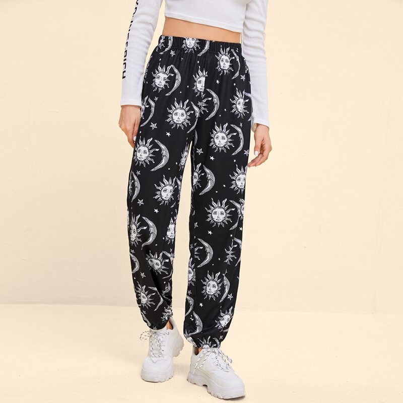 

Sun & Moon Graphic Sweatpants, Black