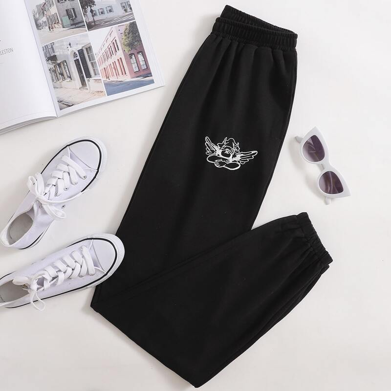 

Angel Embroidery Joggers, Black