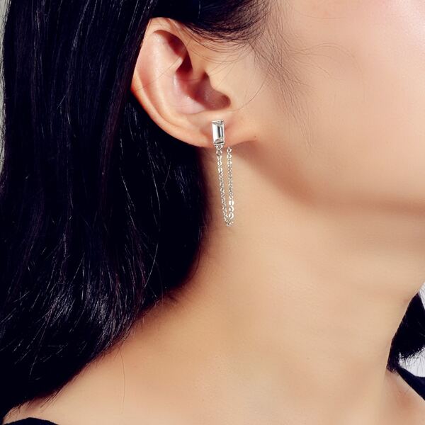 

Crystal Decor Chain Drop Earrings, Silver