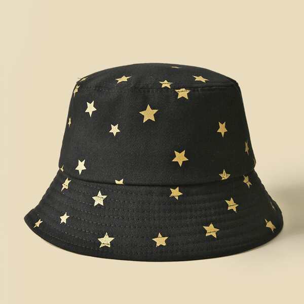

Star Pattern Bucket Hat, Black