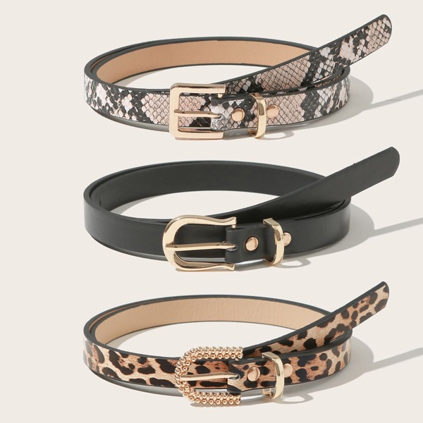

3pcs Leopard Pattern Belt, Multicolor