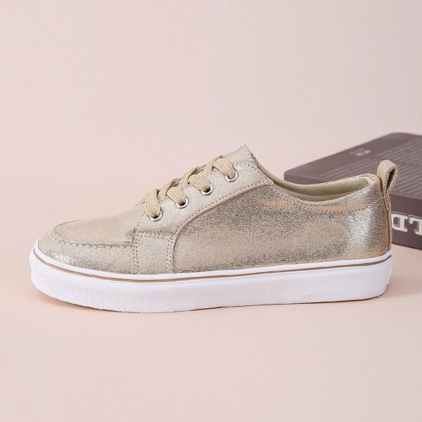 

Metallic Lace-up Front Skate Shoes, Gold