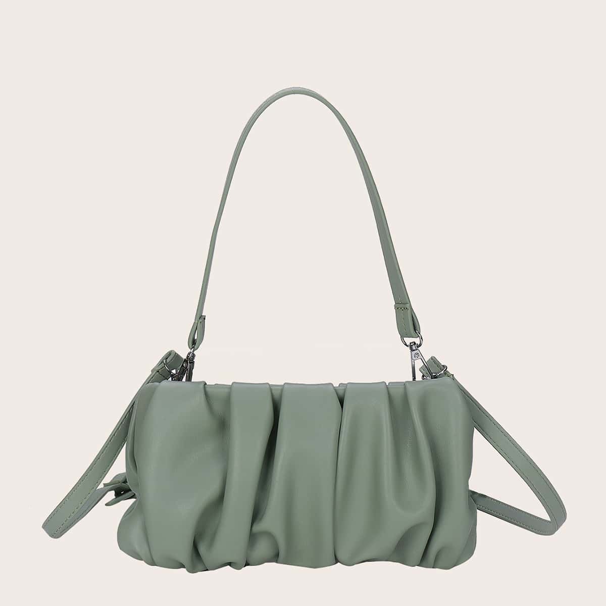 

Minimalist Ruched Shoulder Bag, Green