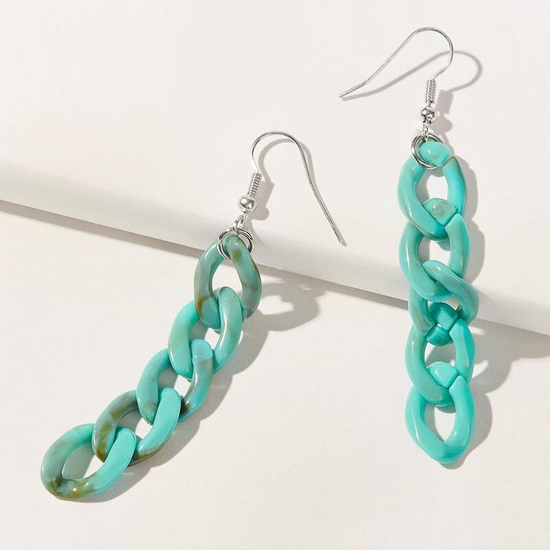 

Chunky Chain Drop Earrings, Green