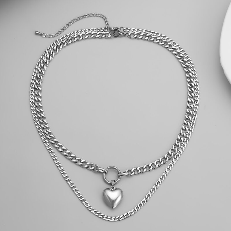 

2pcs Heart Chain Necklace, Silver