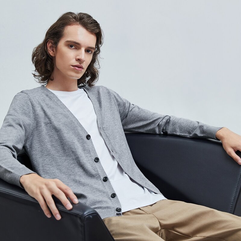 

Guys Solid Button Up Cardigan, Grey