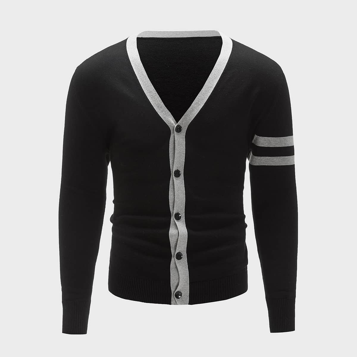 

Guys Striped Button Up Cardigan, Black