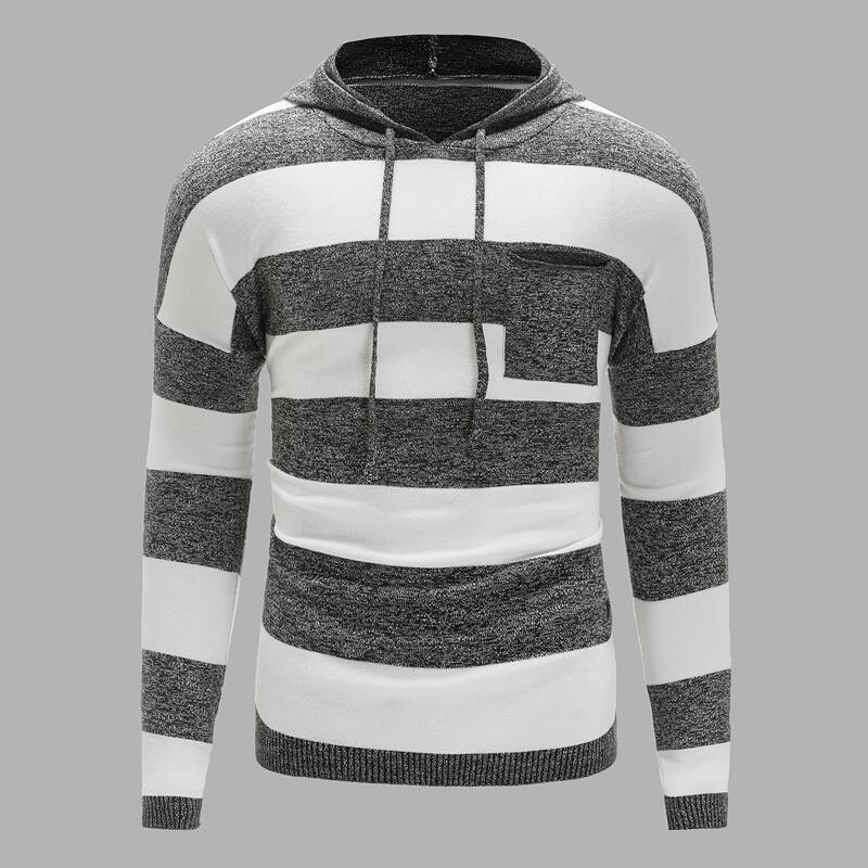

Guys Striped Colorblock Drawstring Hooded Sweater, Multicolor