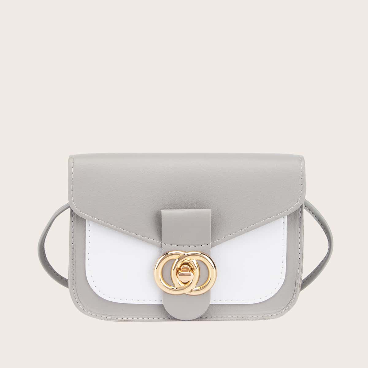 

Color Block Twist Lock Crossbody Bag, Grey