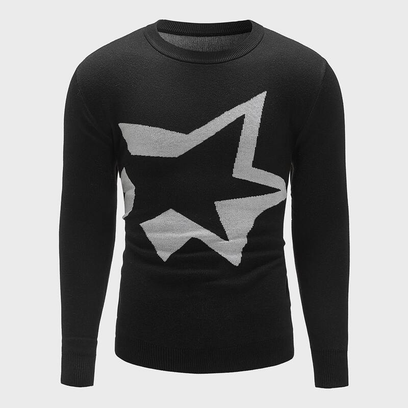 

Guys Star Pattern Sweater, Black