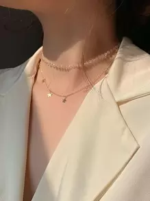 1入組星星吊墜多層項鍊 - 金黃色 - 查看 1