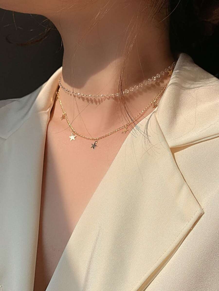 1入組星星吊墜多層項鍊 - 金黃色 - 查看 1