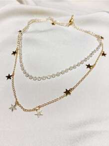 1入組星星吊墜多層項鍊 - 金黃色 - 查看 3