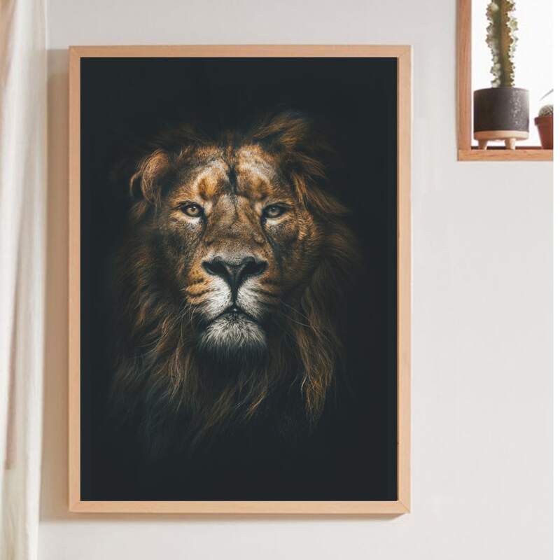 

Lion Print Wall Painting Without Frame, Black