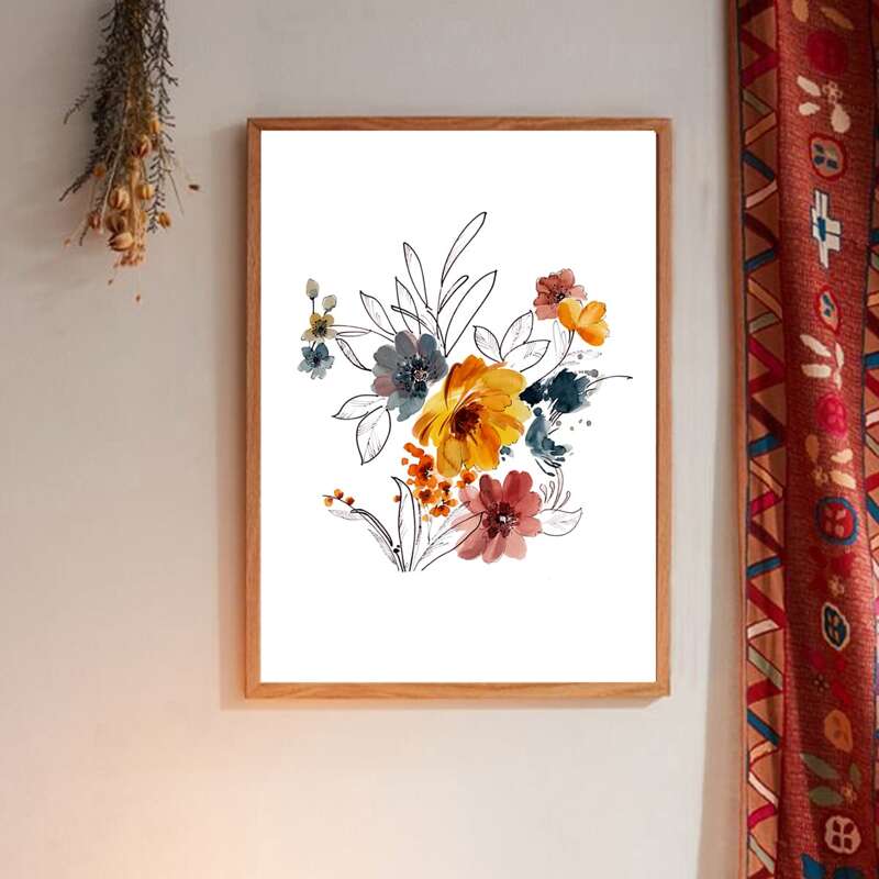 

Flower Print Wall Painting Without Frame, White