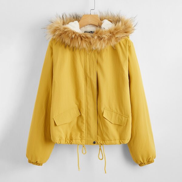 

Fleece Lined Fuzzy Hooded Jacket, Yellow