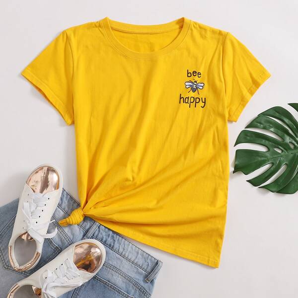 

Bee & Slogan Graphic Tee, Mustard yellow