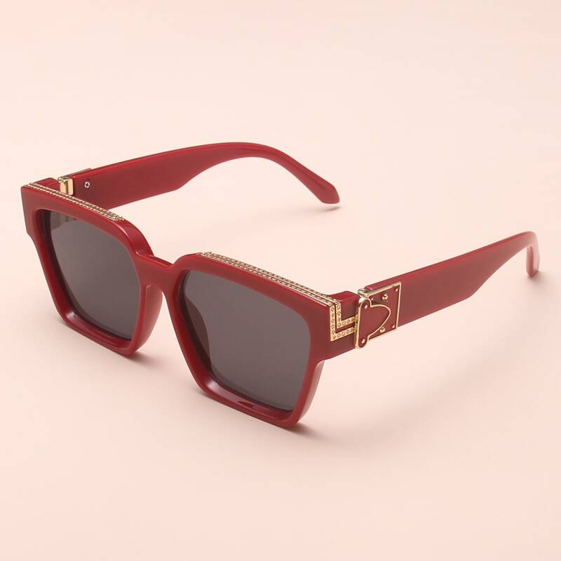 

Metal Detail Acrylic Frame Sunglasses, Red
