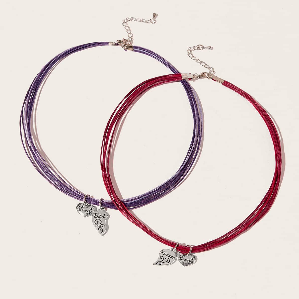 

2pcs Heart Rope Bracelet, Multicolor