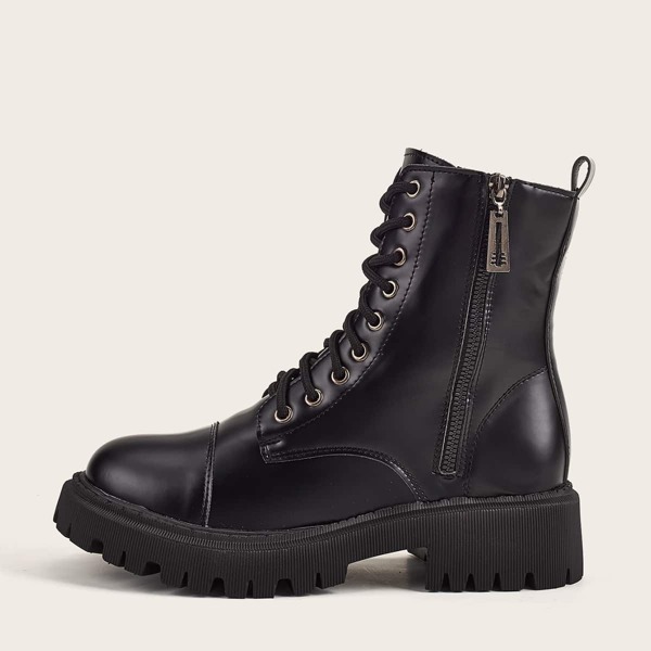 

Lace-up Front Combat Boots, Black