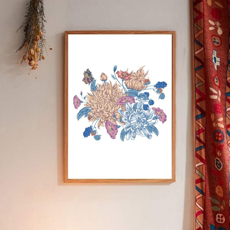

Flower Print Wall Painting Without Frame, White
