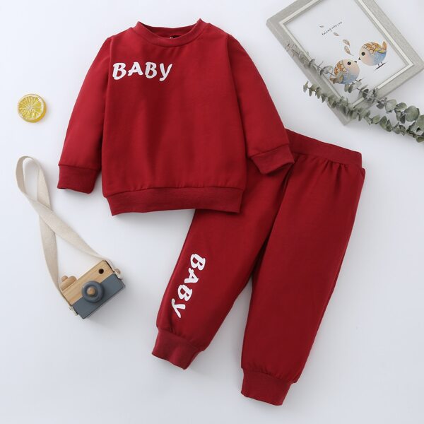 

Baby Unisex Letter Graphic Sweatshirt & Sweatpants, Burgundy