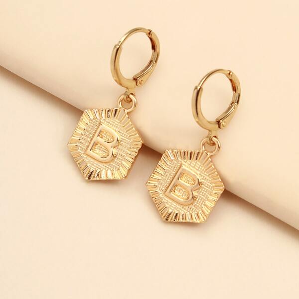 

1pair Letter Pattern Geo Drop Earrings, Gold