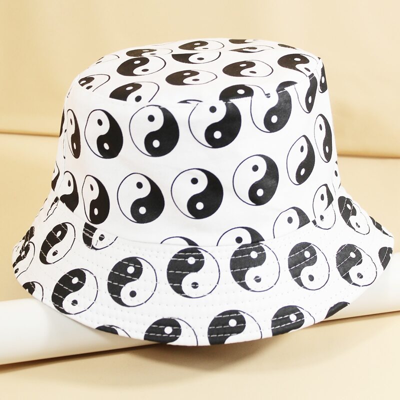 

Guys Yin & Yang Pattern Bucket Hat, White