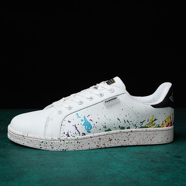 

Men Lace-up Front Colorblock Skate Shoes, Black and white