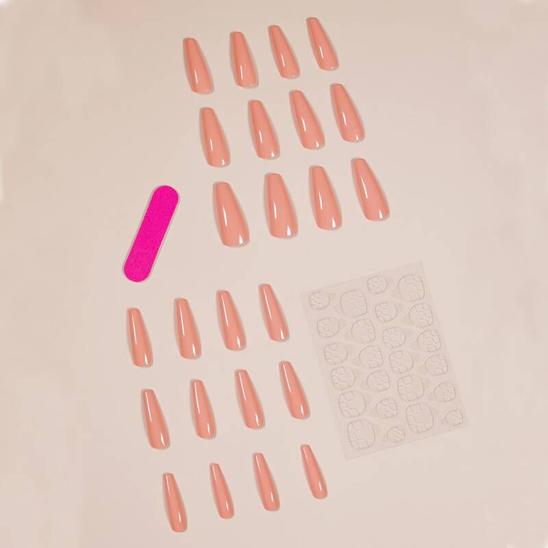 

24pcs Fake Nail & 1sheet Tape & 1pc Nail File, Coral orange