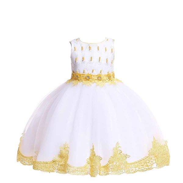 

Girls Embroidery Pearls Detail Bow Back Gown Dress, White