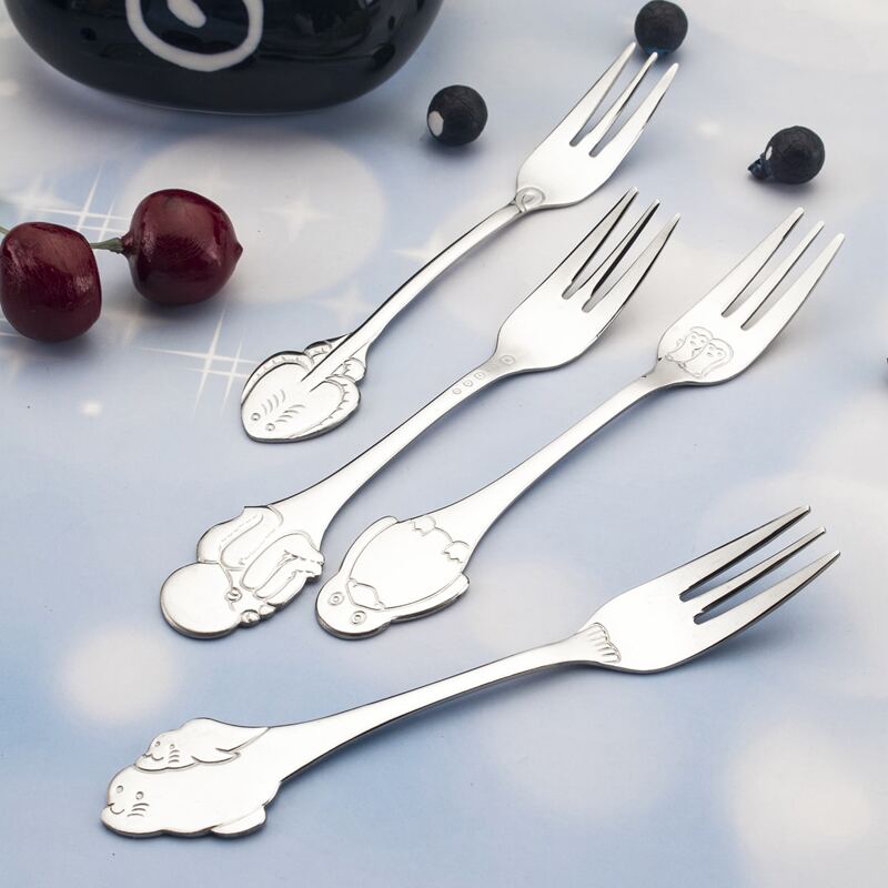 

4pcs Kids Cartoon Stainless Steel Fork Set, Silver