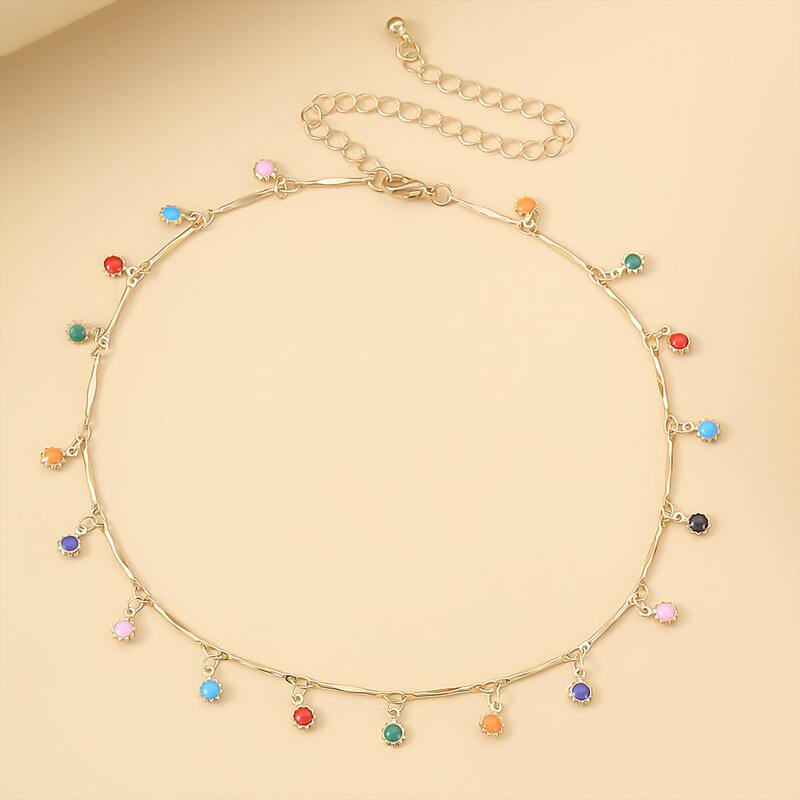 

Gemstone Tassel Clavicle Necklace, Gold