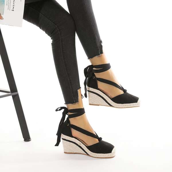 

Tie Leg Platform Wedges, Black
