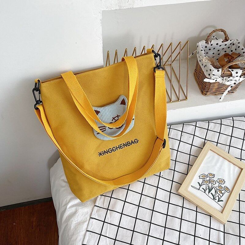 

Cat Canvas Tote Bag, Mustard yellow