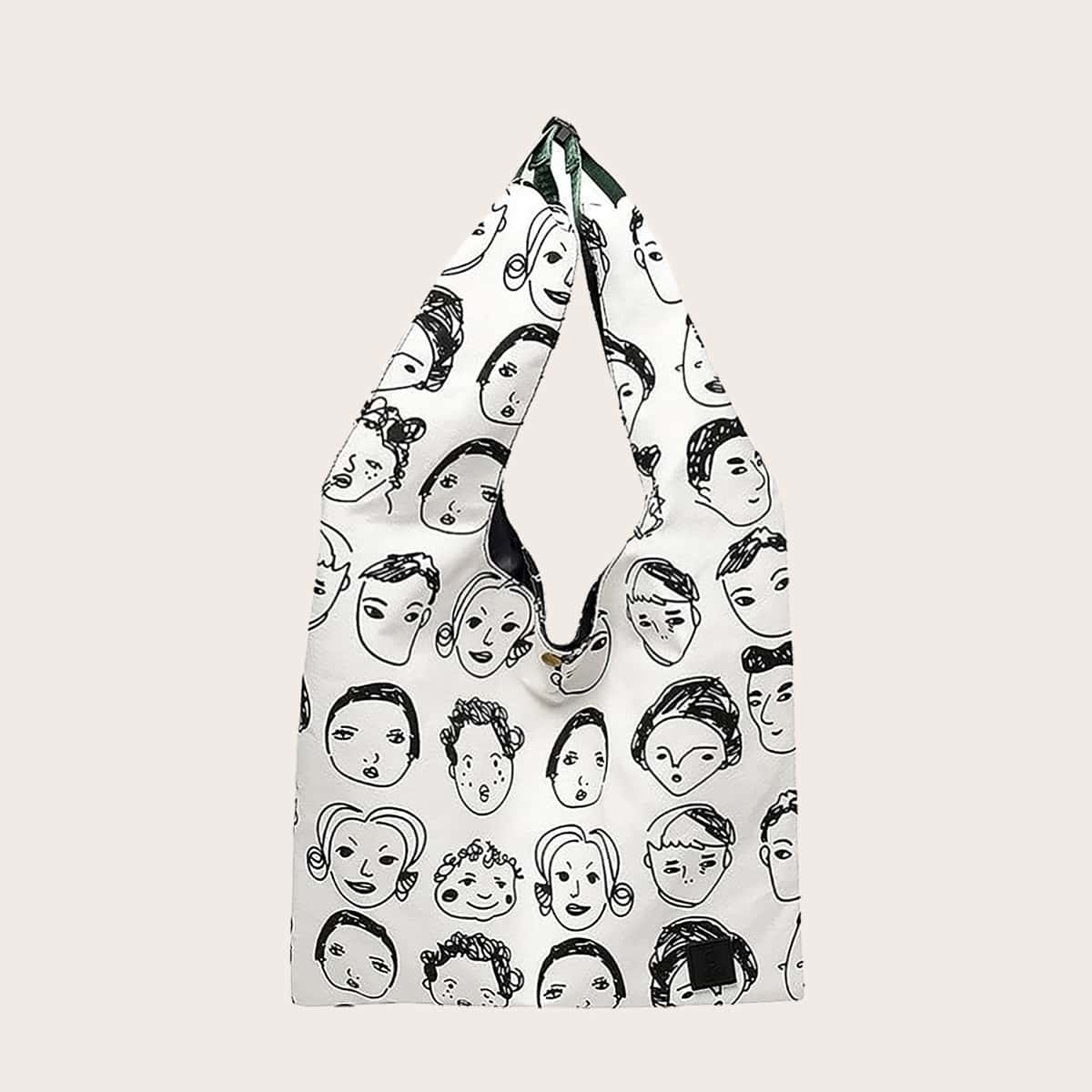 

Allover Figure Graphic Shopper Bag, White