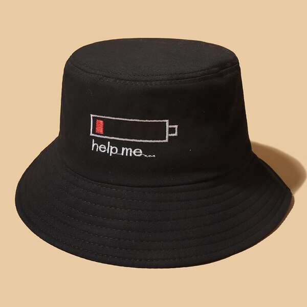 

Letter Embroidery Bucket Hat, Black